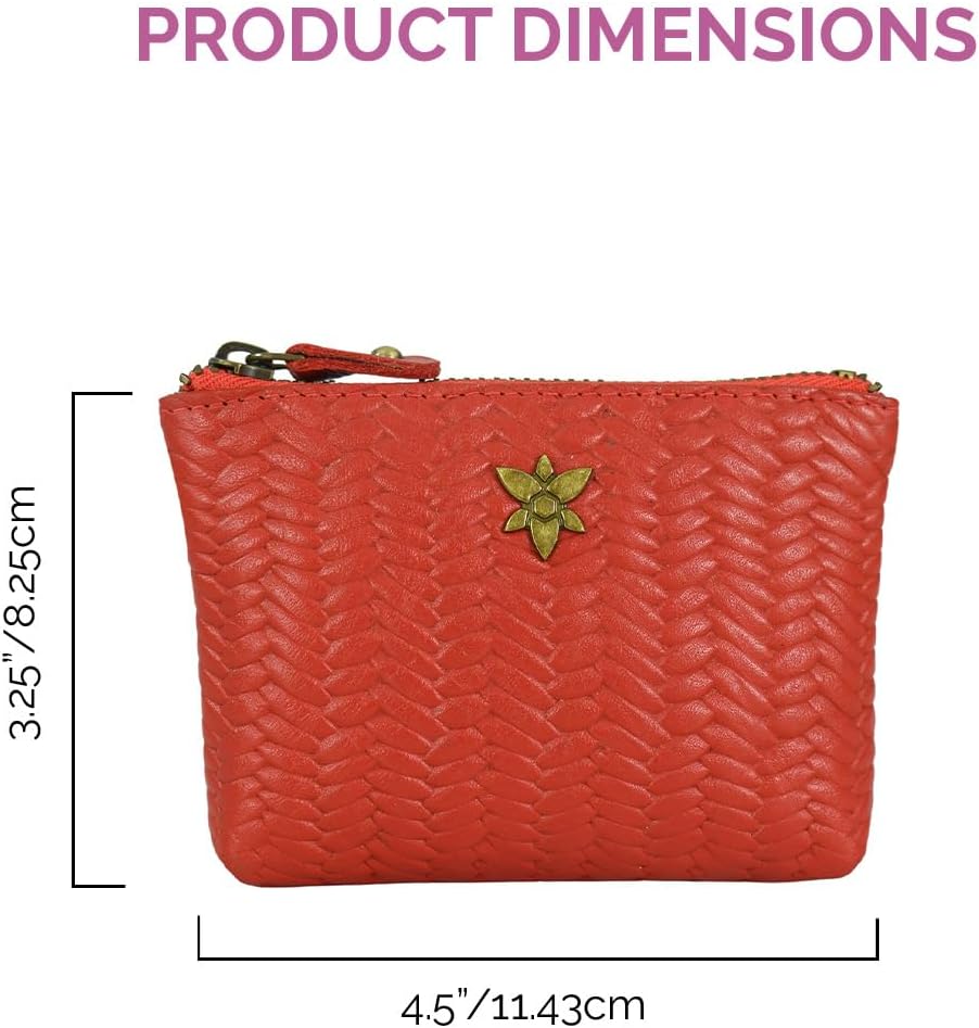 Anna by Anuschka Heritage Collection Women's Genuine Leather Coin Pouch - Herringbone Embossed Red