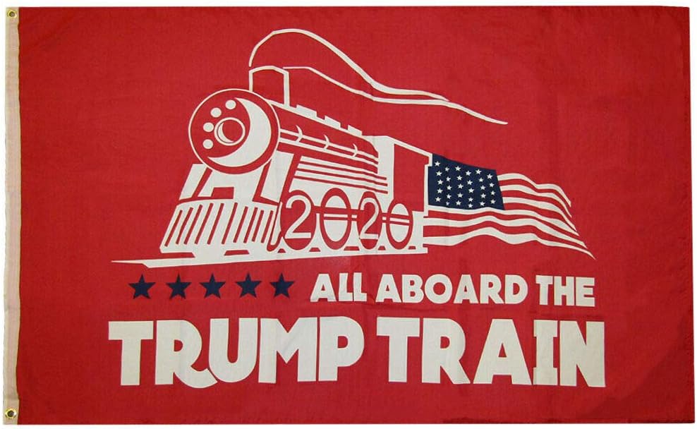 All Aboard The Trump Train Red Double Sided 100D Woven Poly Nylon Flag 3x5 3'x5' Banner Grommets Heavy Duty (RUF)