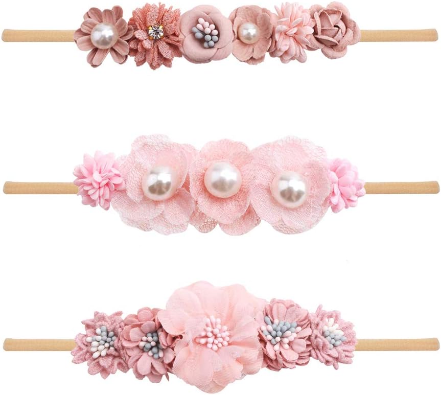 CÉLLOT 5 Pcs Baby Flower Headbands Baby Girls Nylon Headbands Soft Hairbands Hair - Foto 3