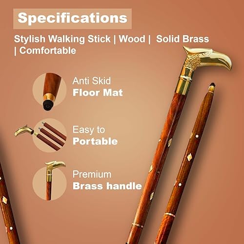 Miniatura 2 de Bastones de caminar elegantes chapados con mango de cabeza de águila con caña de madera, el mejor regalo para hombres y mujeres, cómodos, ligeros y