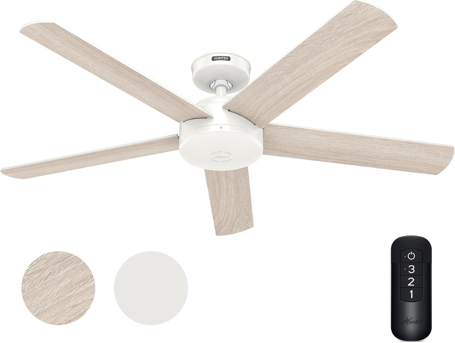 Hunter Fan 52 Inch White Indoor/Outdoor Ceiling fan with Remote for Porch, Living Room, Office, Kitchen (Renewed)
