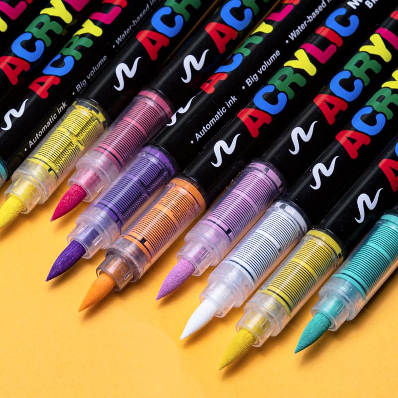 GuangnaAcrylic Paint Markers Set,acrylic markers,1-6mm Flexible Brush Tip for Artists & Students | Waterproof, High Coverage, No Bleed-Through | Canvas, Rock, Wood, Fabric Painting & DIY Crafts