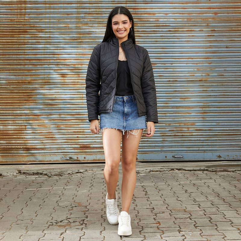 Image of PINACOLADA Women's Fleece-Lined Biker Jacket for Casual Wear | Spread Collar | Long Sleeve | Zipper Closure | Jacket Crafted with Comfort Fit for Everyday Wear