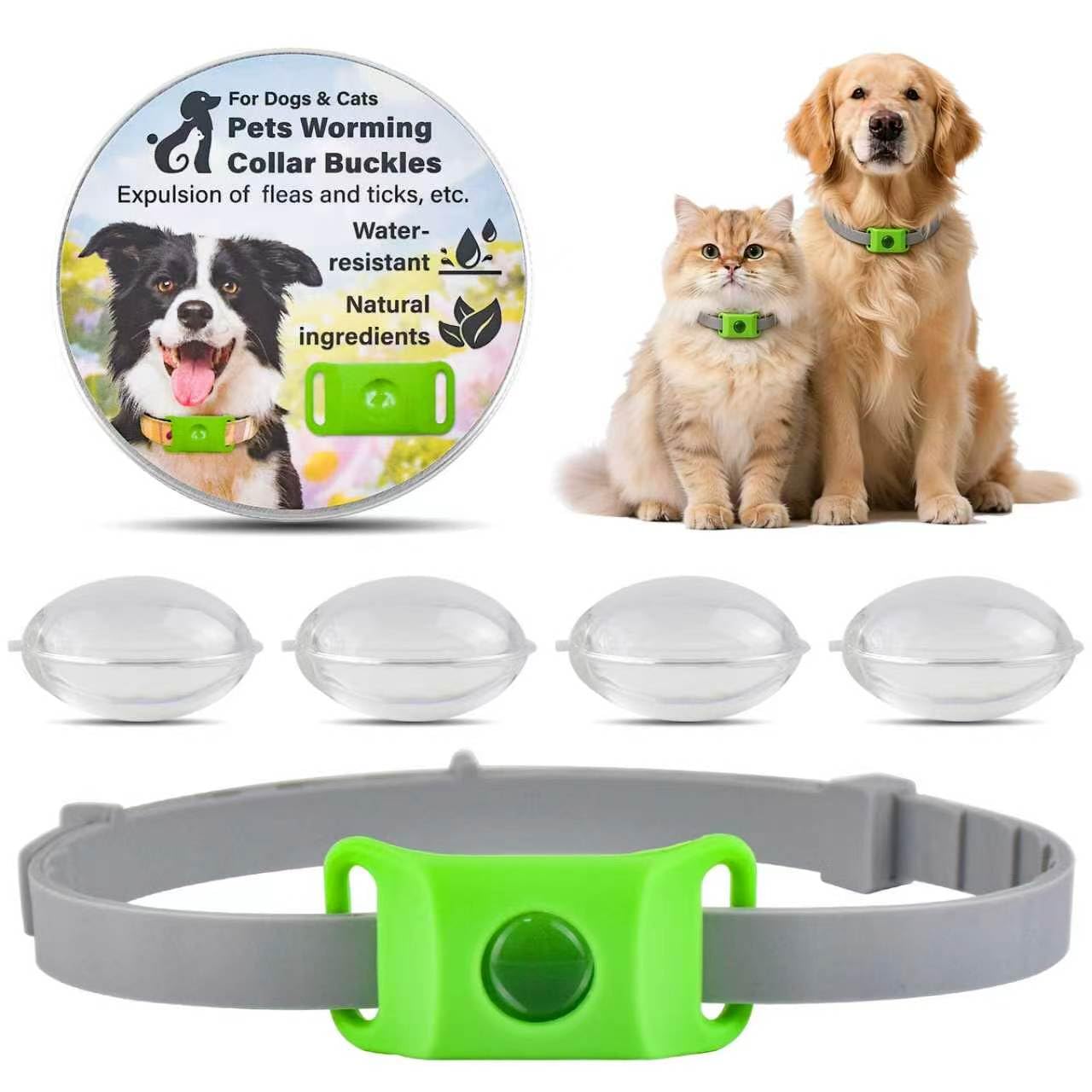 Collar Antiparasitario Gatos Perros para Pequeños Mediano Grande Antipulgas Antigarrapatas Antiparasitos Carrapatos Parasital Coleira Reemplazable Aceites Natural Silicona Impermeable Ajustable 63cm