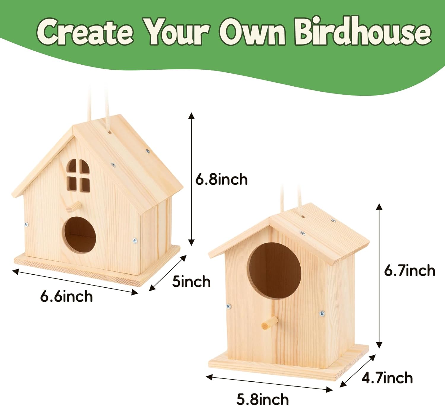 DoodleDoo 2 Pack Wooden DIY Birdhouse Kit, Art and Craft, Bird Houses Indoor Outdoor Painting Kit with Paint & Brushes for Kids Ages 6-12 Birthday Gift for Adults Boys Girls