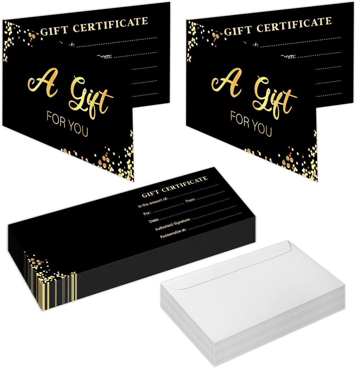 Blank Black Gift Certificates 25 Set With Envelopes - Sequential Numbering For Businesses