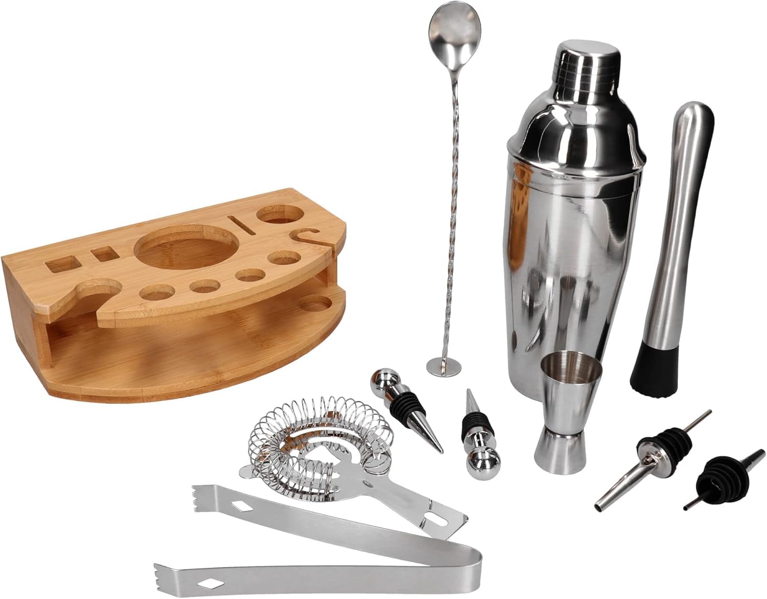 Zestaw barmański 12 el z okrągłą podstawką srebrny shaker Cobbler