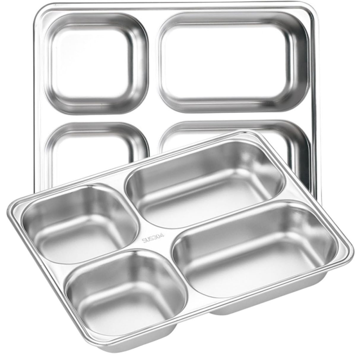 iplusmile Vassoio Pranzo Diviso in Acciaio Inox 2 Pezzi Argento