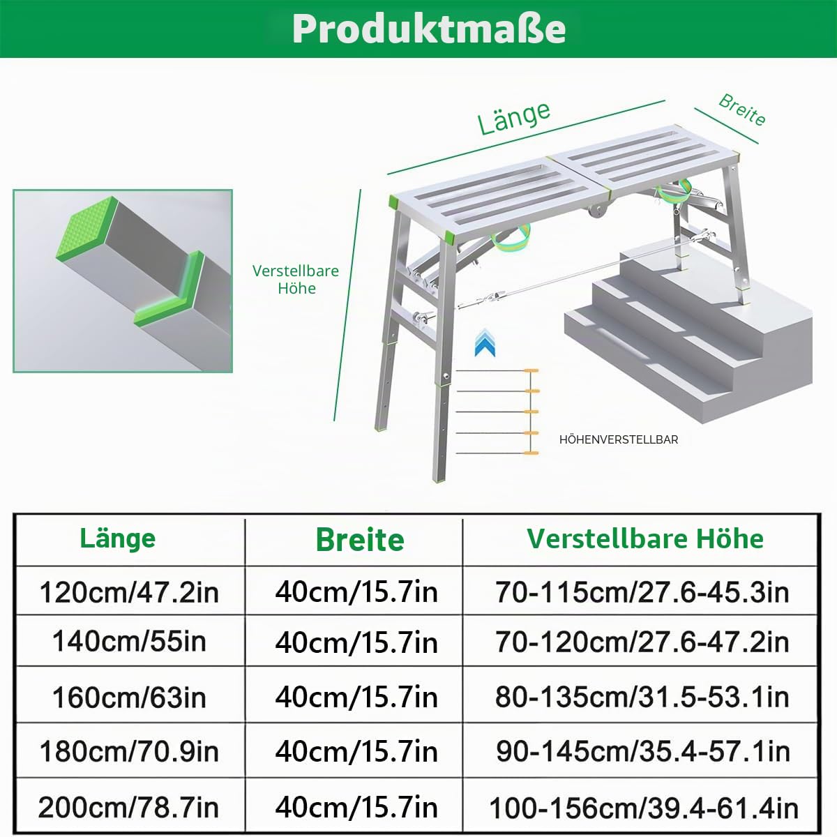 Klappbare Arbeitsplattform, Tragbares Mehrzweck Gerüst, Leiter hocker Bank mit Einstellbarer Höhe, maximale Belastung 400 kg