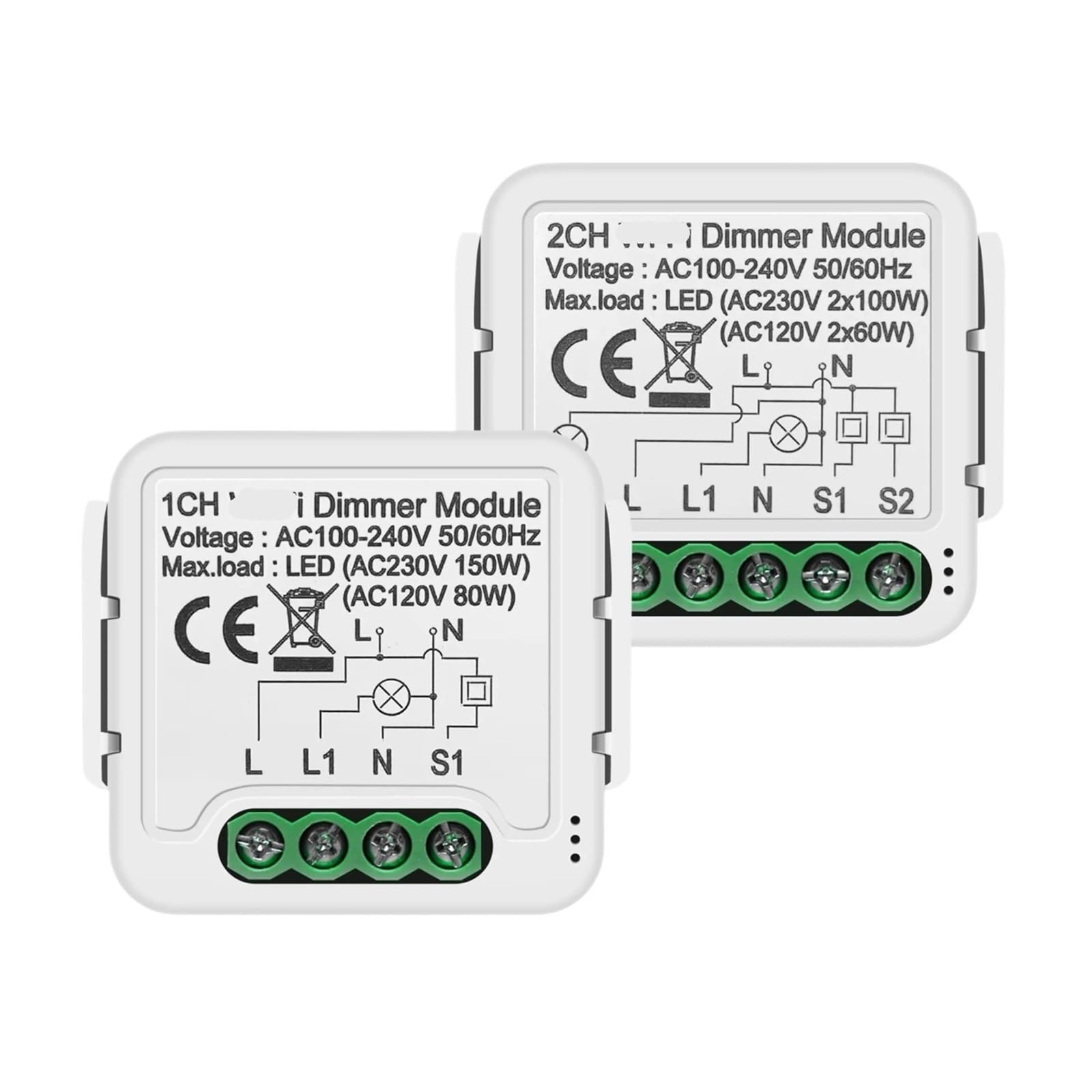 1 Uds. Módulo de Interruptor de atenuación Inteligente 10A Interruptor de luz Regulable Compatible con Control de 2 vías(2 Gang)