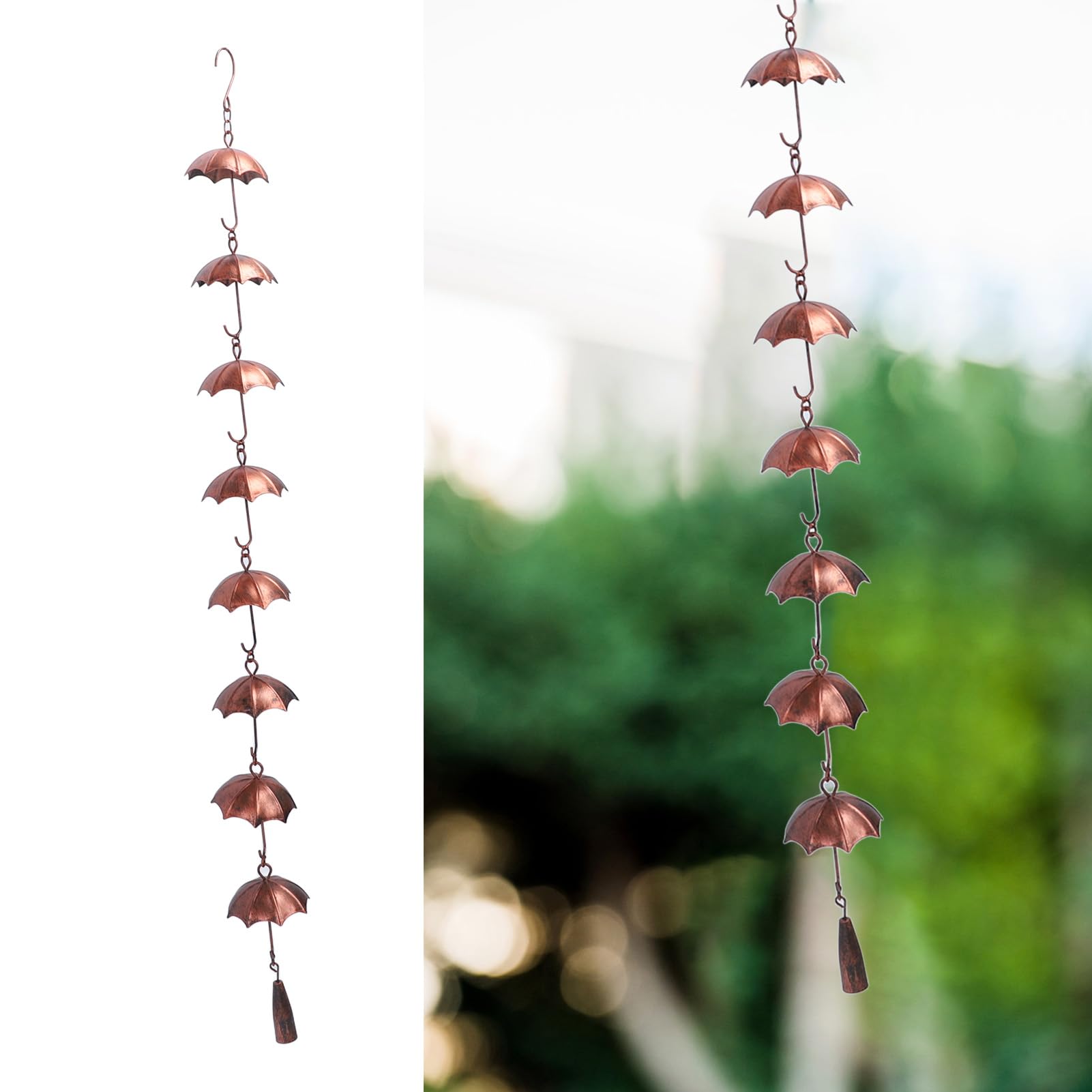 BFYDOAA 3.2ft Iron Rain Chain Antique Copper Rainwater Diverter with 8 Cups - Replacement Gutter Downspout for Divert Rainwater and Outside Decor