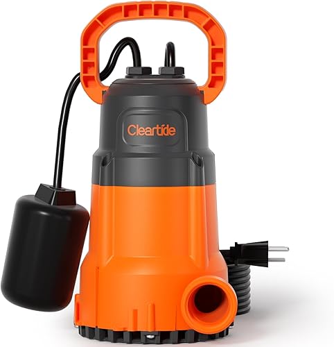 Cleartide Bomba sumergible de sumidero con interruptor de flotador, bomba de agua de utilidad de 14 HP para drenaje de piscina, bañera de