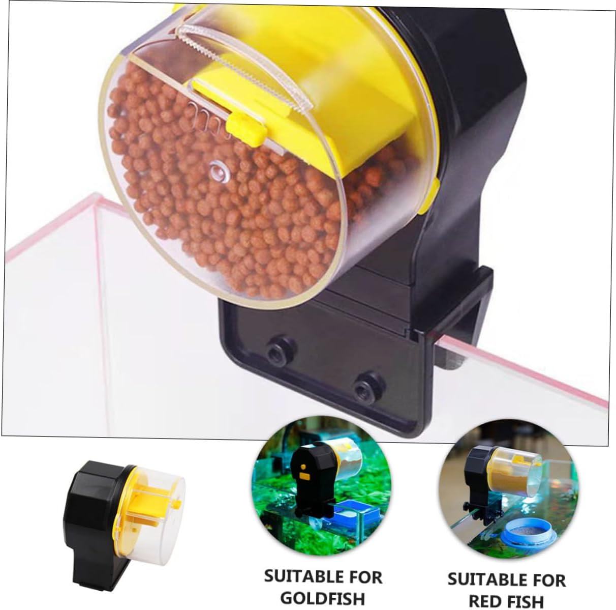 Ciieeo Automatic Fish Feeder for Aquarium Tank with Adjustable Timing Large-Capacity Fish Food Dispenser Without Batteries Yellow