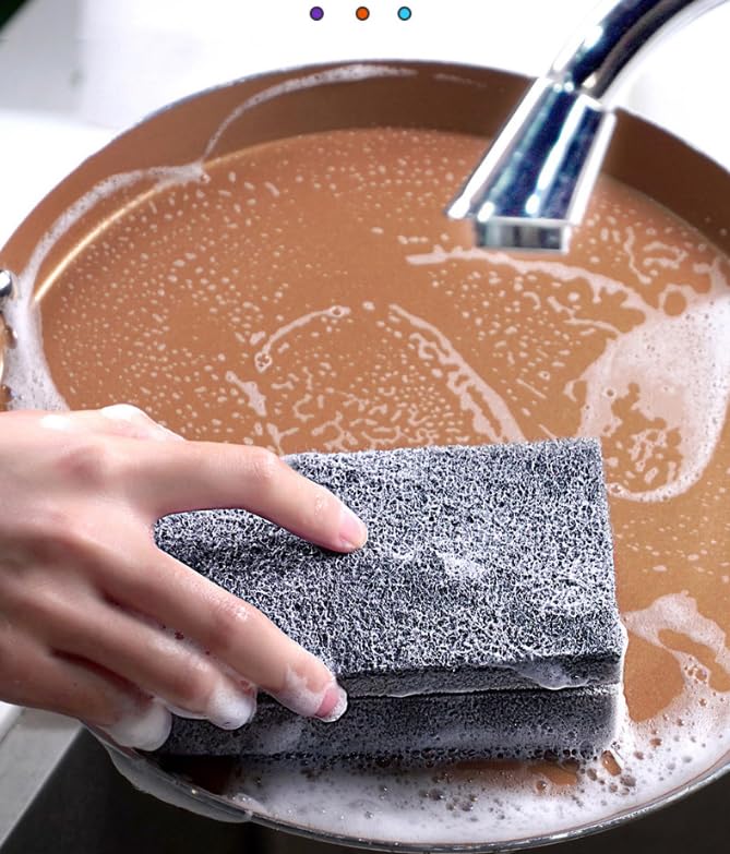 Image of Multifunction Scrub Sponge Protects Nails and Fingers - Sponges for Cleaning Remove Tough Stains, Grease, Residue (Gray 10 * 7 * 4.3cm 3 pcs)
