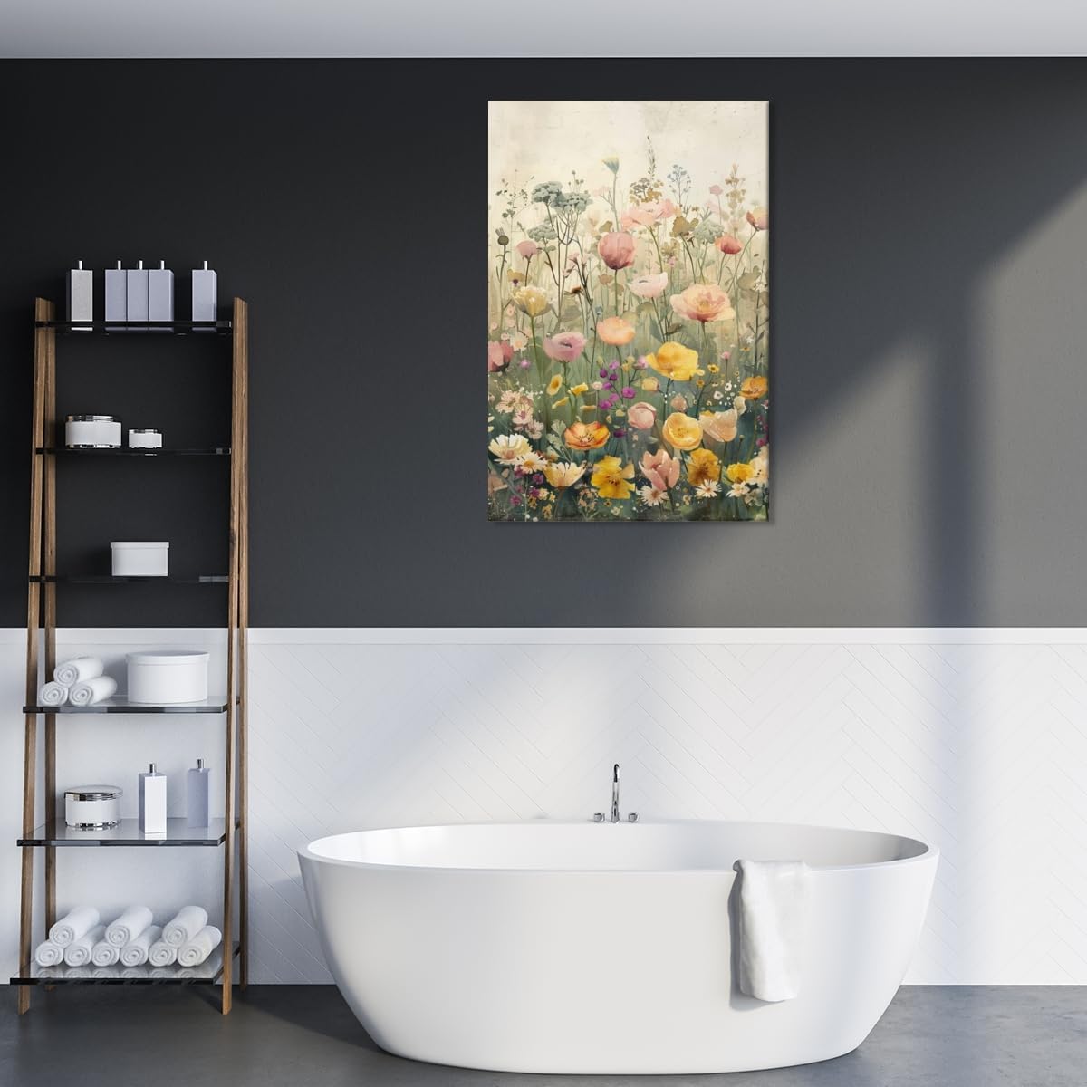 Retro Pastel Green Pink Yellow Wildflower Garden Canvas Artwork For Walls Wall Art Aesthetic Poster Spring Wall Art For Living Room Bedroom Office Boho Print Posters 20x30inch Unframed