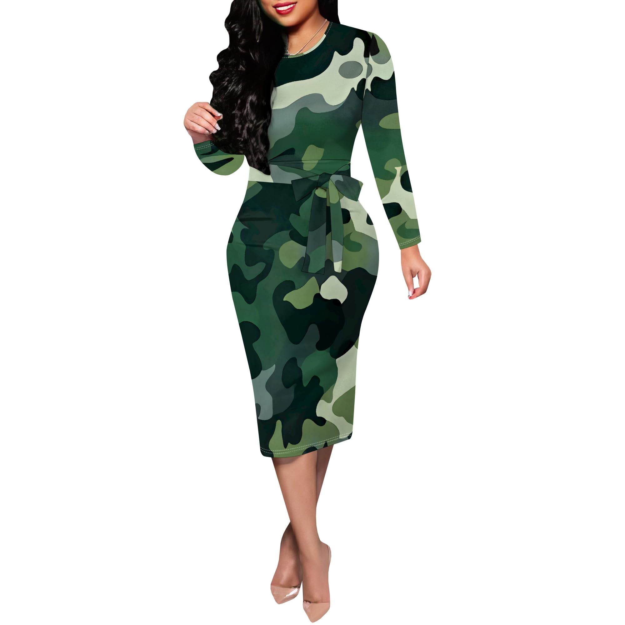Womens Bodycon Pencil Dress Elegant Church Teacher Office Modest Business Wear to Work Slim Empire Waist Midi Dresses