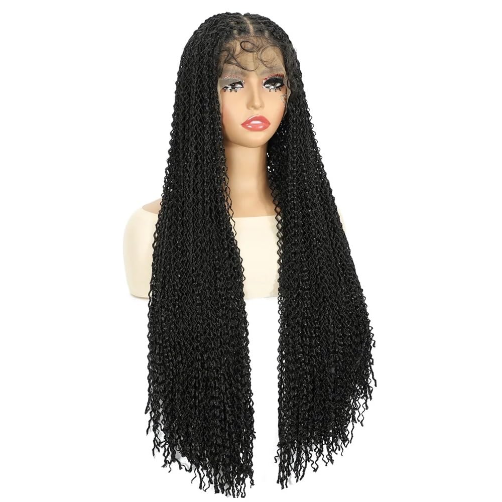Pelucas trenzadas boho sin nudos, peluca trenzada sintética larga con frente de encaje HD de 13x4 '' for mujeres(Brown,20 inch)