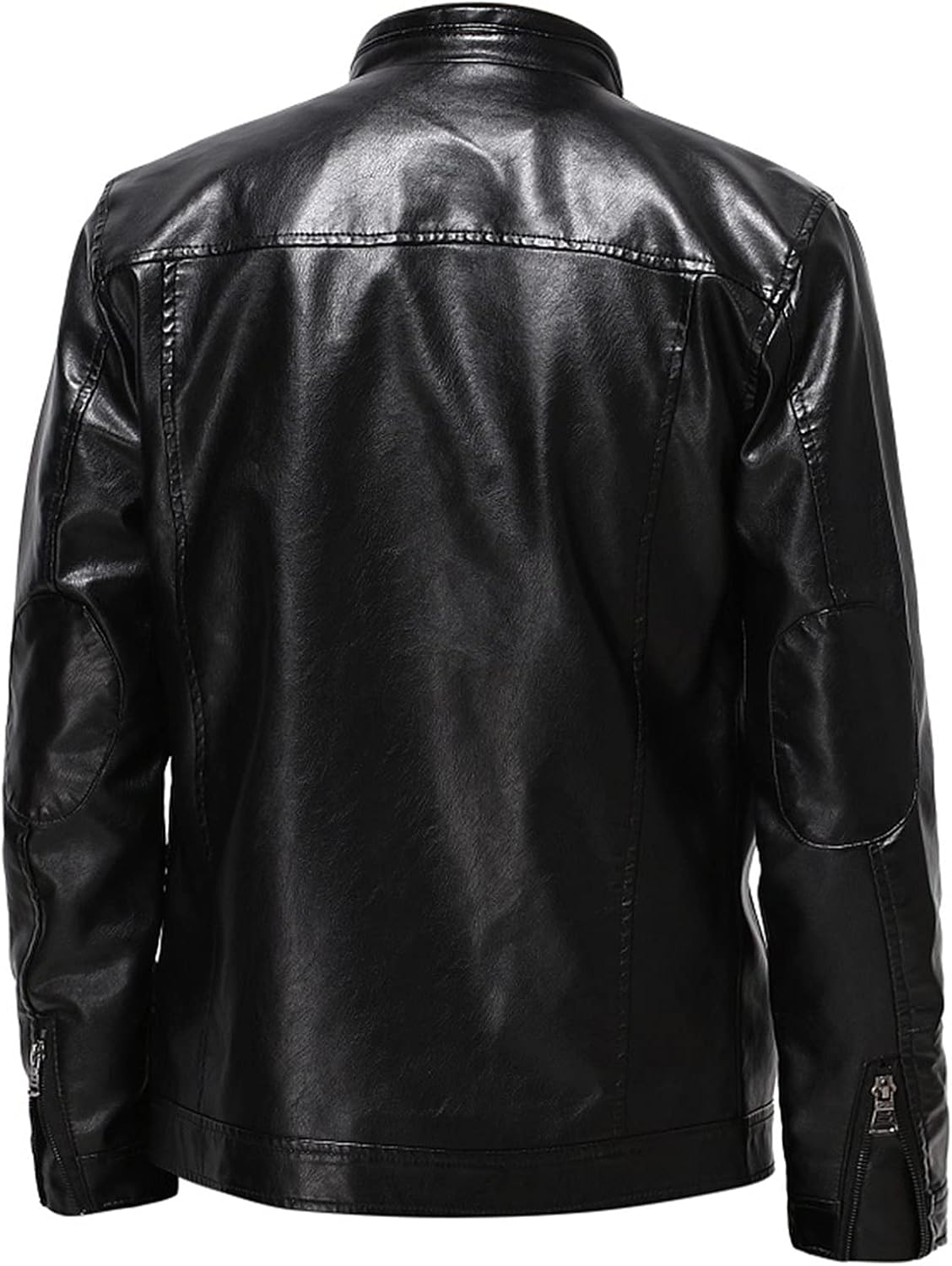 Men's Faux Leather Jackets Full Zipper Mock Neck Casual Outwear Outdoor Going Out Streetwear Solid Color Coat