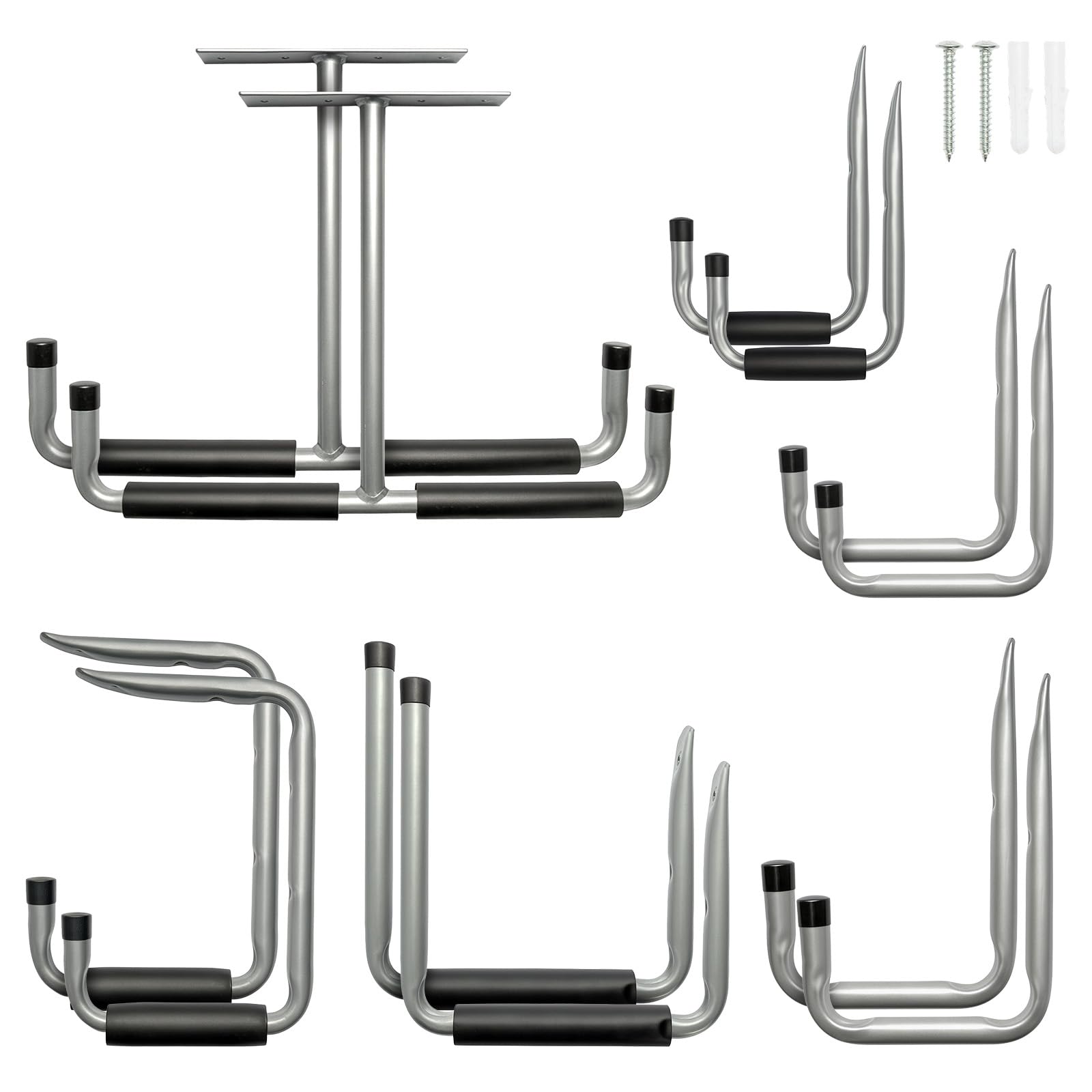 SUNNYNEST Garage Ceiling Hooks (12-Piece Set) - Heavy Duty Storage Hooks Variety Pack for Bike, Ladder, Tools, Wood - Overhead Wall Mount with Anchors & Screws