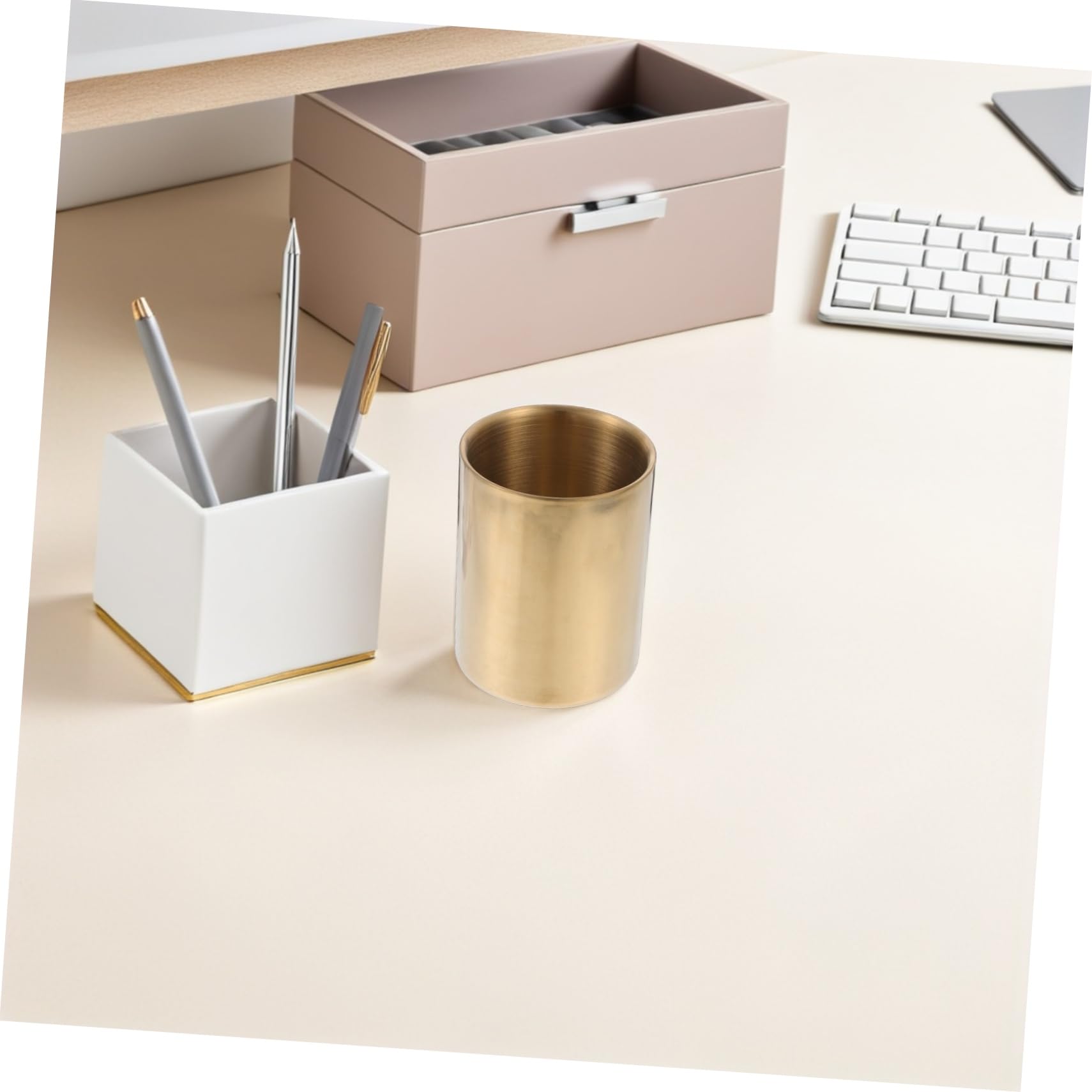 Portalápices Multifuncional de Escritorio de Acero Inoxidable Dorado, 2