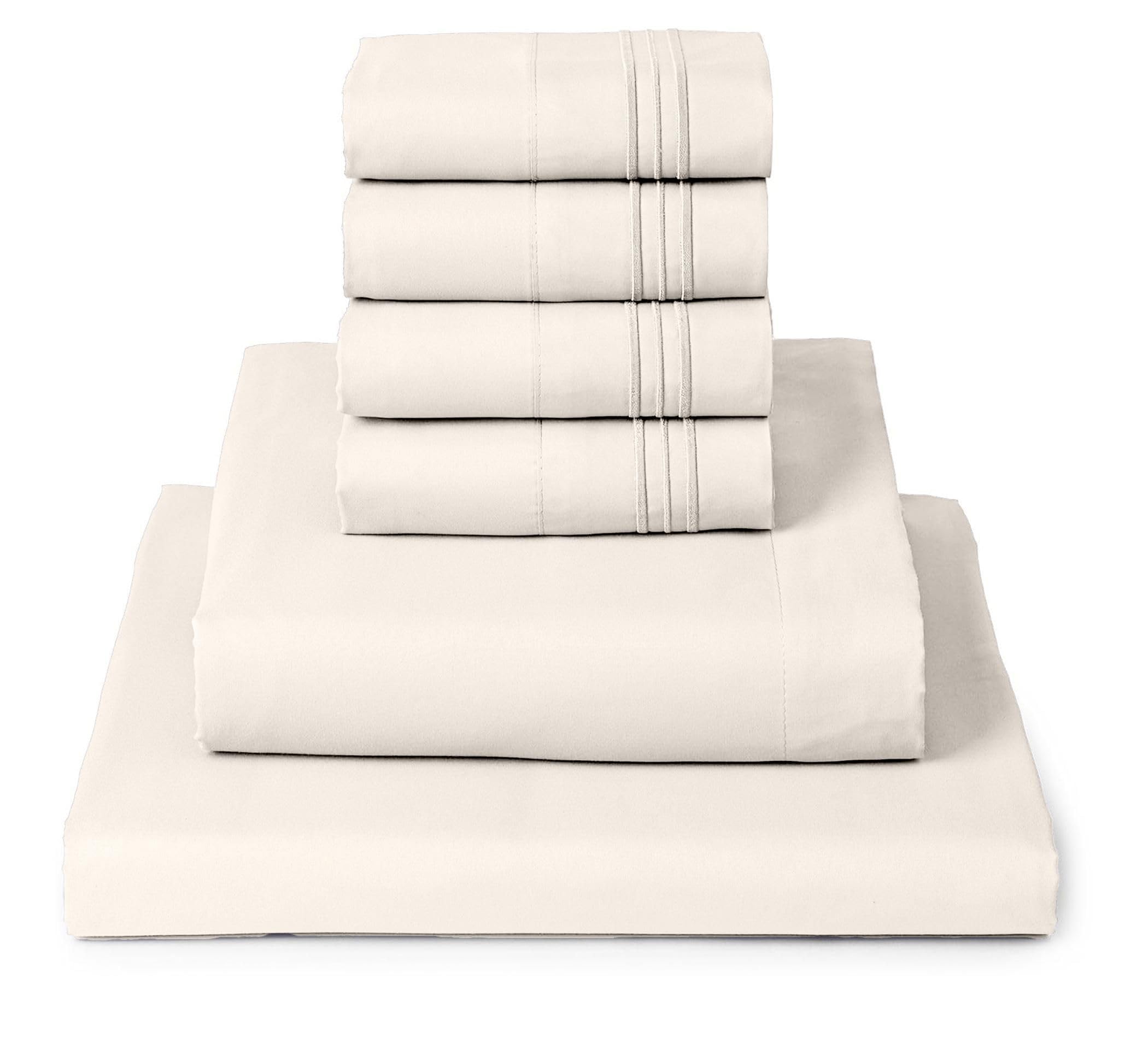 Mellanni King Sheet Set - 6-Piece Iconic Collection Bedding, (Including 4 Pillowcases), 16-Inch Deep Pocket, Easy Care, Extra Soft, Cooling Sheets, Brushed Microfiber - Golden Ivory