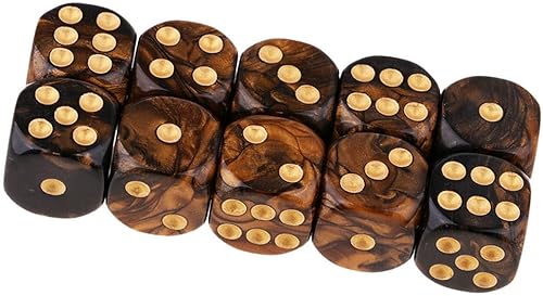 Miniatura 6 de 10 dados poliédricos D6 de 0.632 pulgadas de acrílico para juegos de mesa RPG MTG DND (negro dorado)
