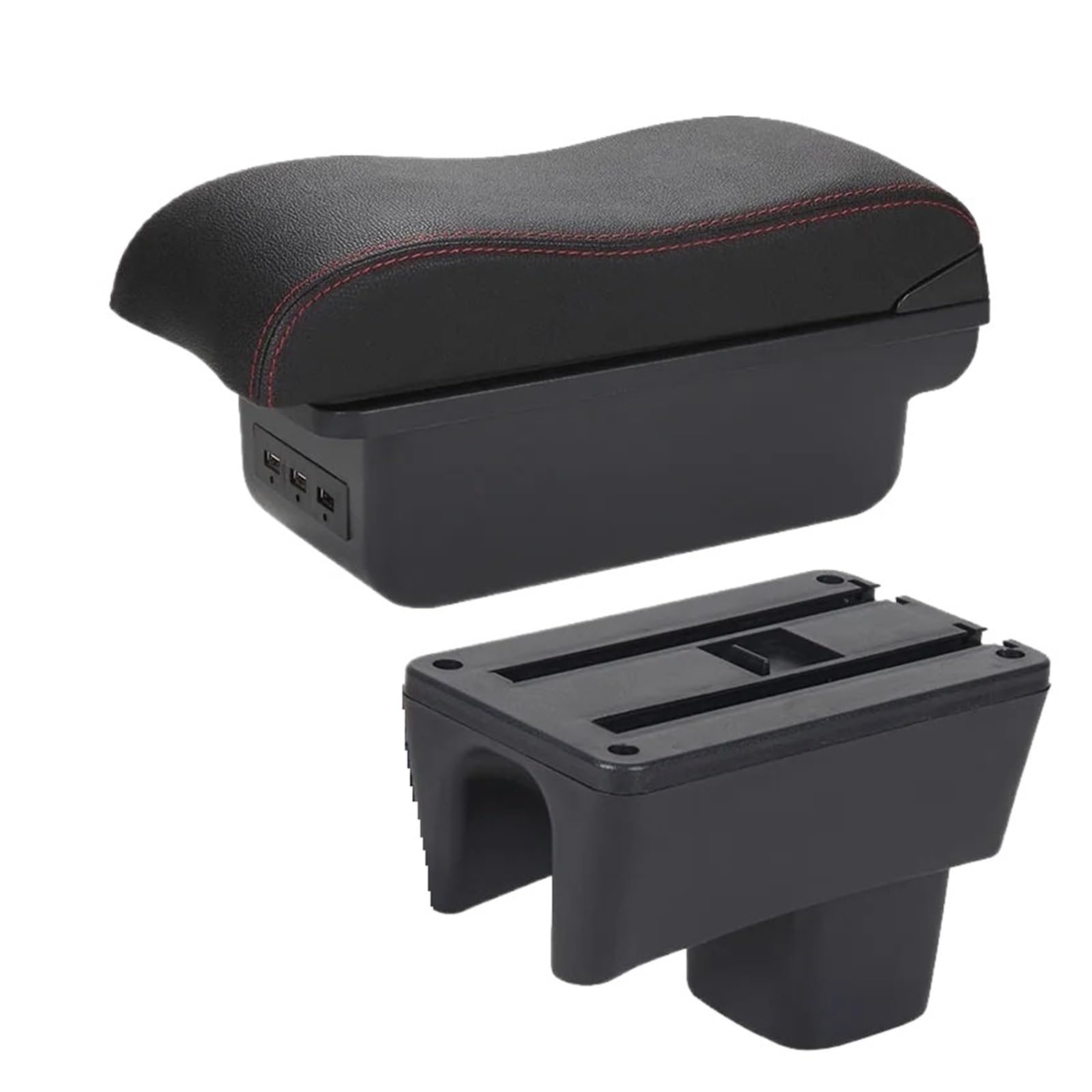 Car Armrests For Suzuki For Swift 2005-2025 Car Armrest Curved Surface Storage Box Dedicated Armrest Box(B1 Black red 3USB)