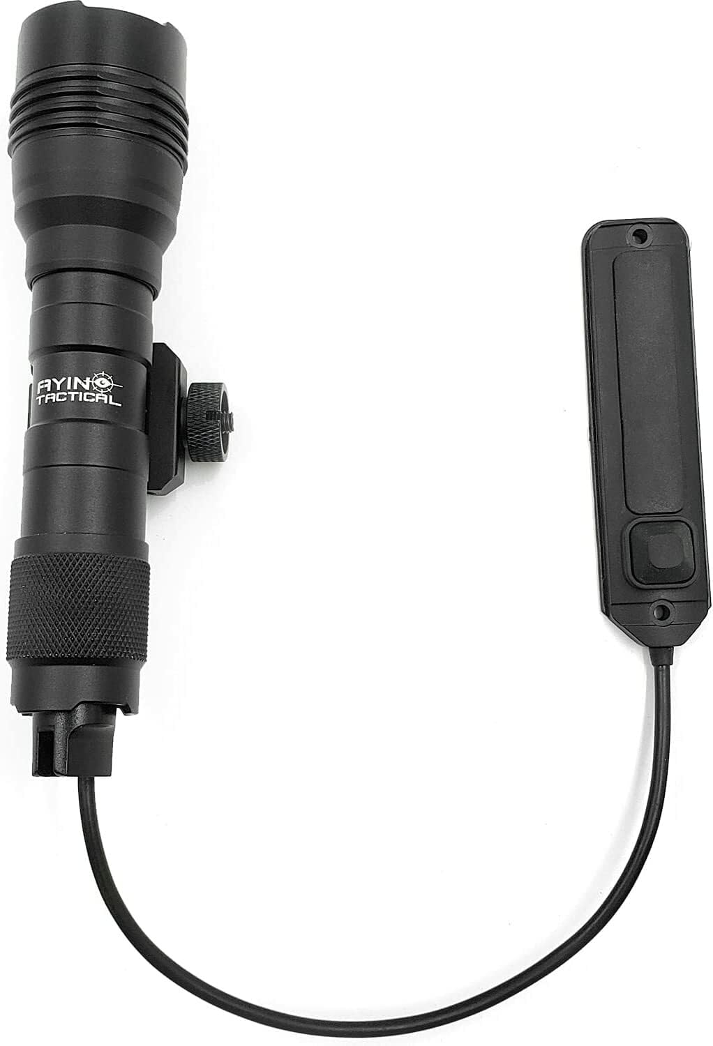 AYIN 1200 Lumen Rechargeable Rail Mounted Tactical Flashlight Bright White with Adjustable Light Modes, Quick Tap Remote Switch and Mounting Hardware