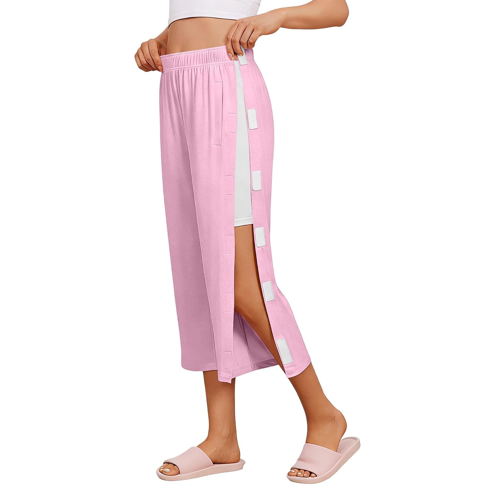 Générique Femme Pantalon de Rééducation pour Femme Pantalon TailleÉlastique et Ouverture Latérale Pantalons 7/8 de Jogging avec Amovible à Scratch deJogging à Jambes Larges
