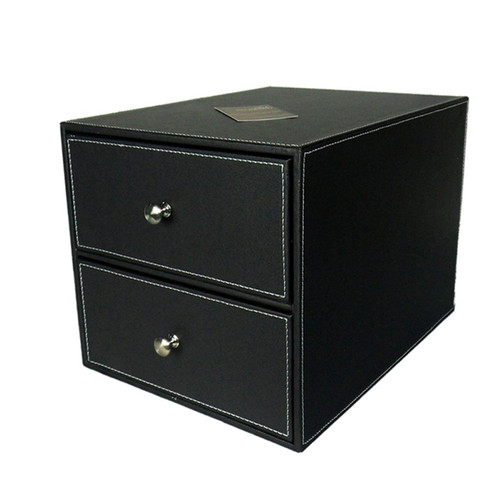 MYUYEE Black Pu Leather 2 Drawer File Cabinet For Desktop Document Storage (Black 03)