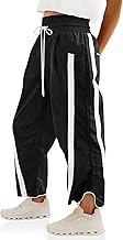 Fisoew Women's Baggy Wide Leg Pants Casual Drawstring Elastic Waisted Contrast Color Workout Y2K Track Pants