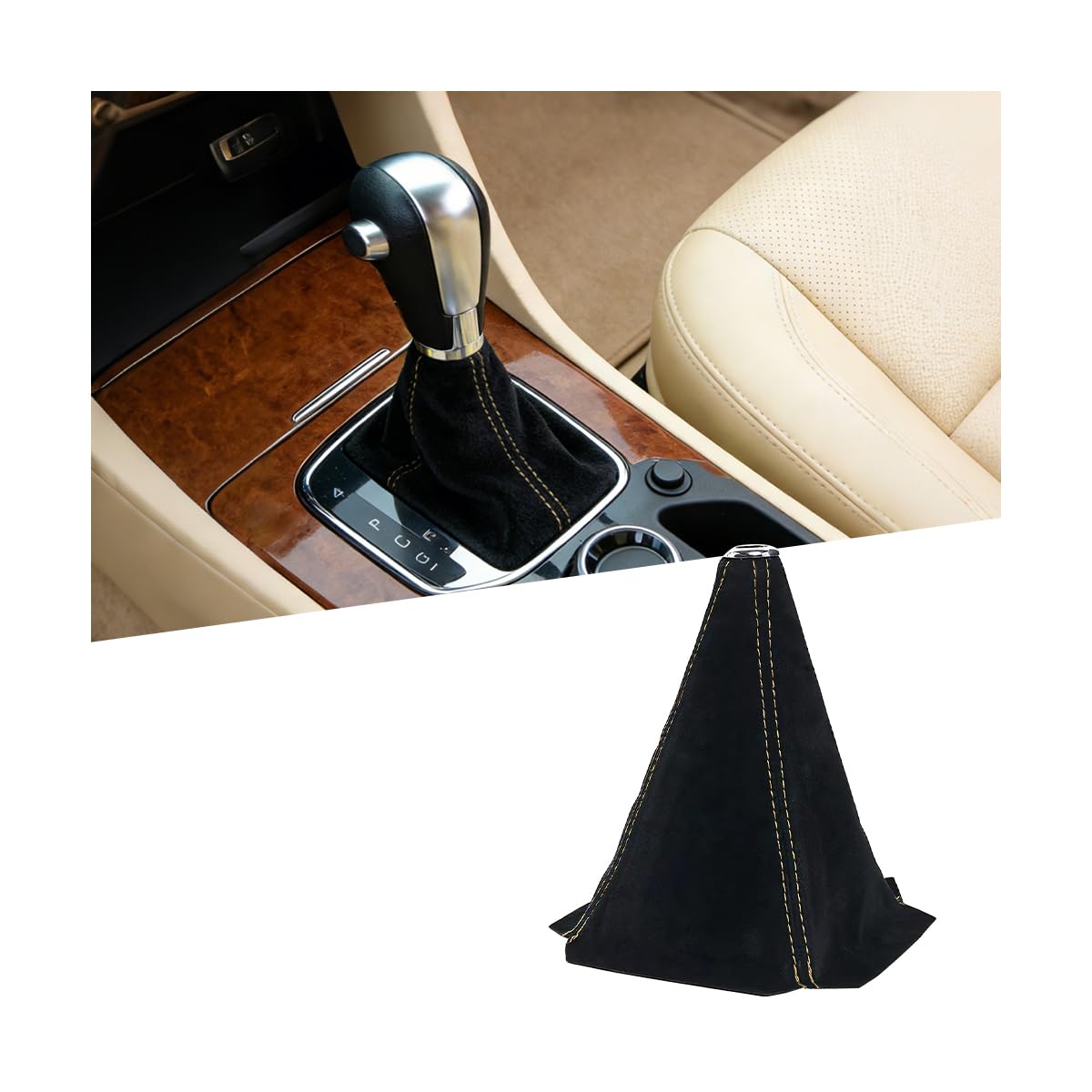 Car Shift Boot Cover, Suede Leather Vehicle Manual Automatic Gear Shift Knob Boot Dust Cover, Automotive Interior Protection Accessories, Universal for SUV Sedan Truck (Black/Yellow)