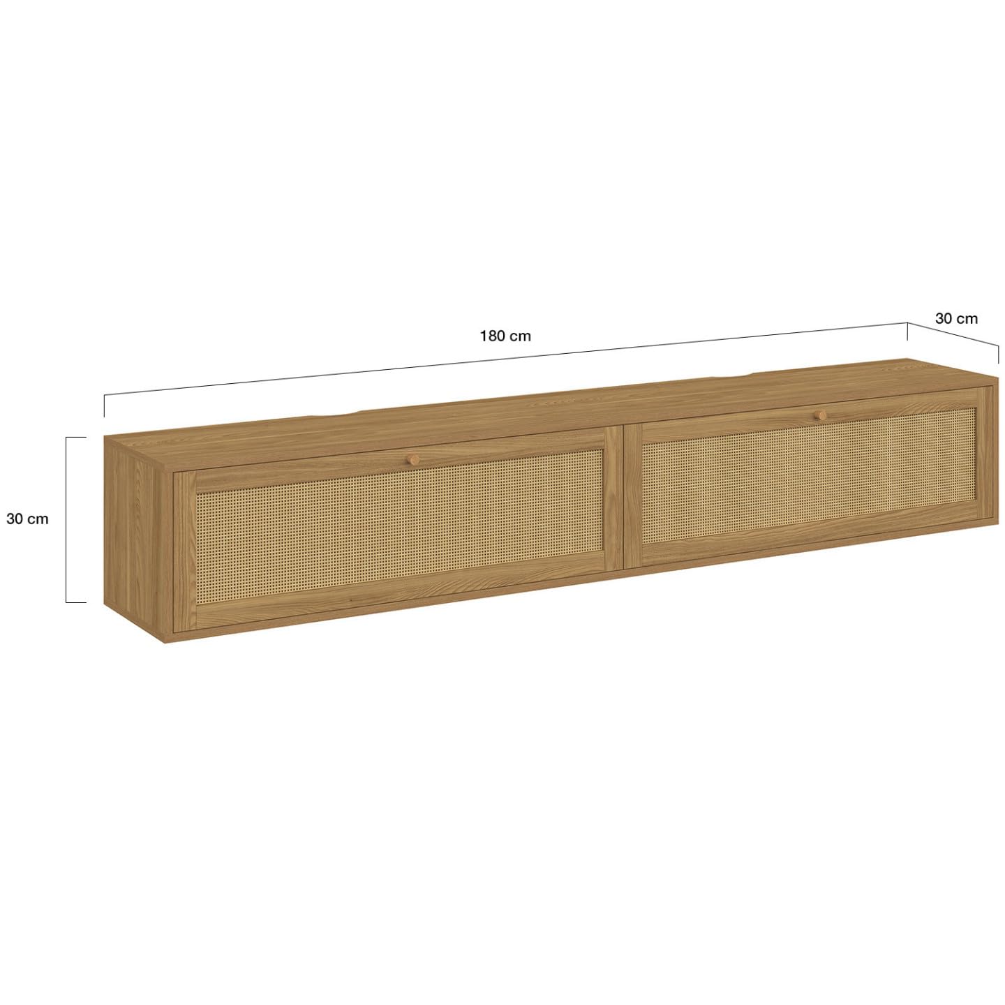 IDMarket - Meuble TV 180 cm Suspendu HANAE 2 Portes Effet Naturel cannage