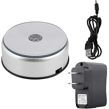 Ejoyous LED Light Rotating Display Base, 4" Rotary Display Holder for Crystals Glass Art, Colorful Light Rotating Crystal Stand with AC Adapter, Silver