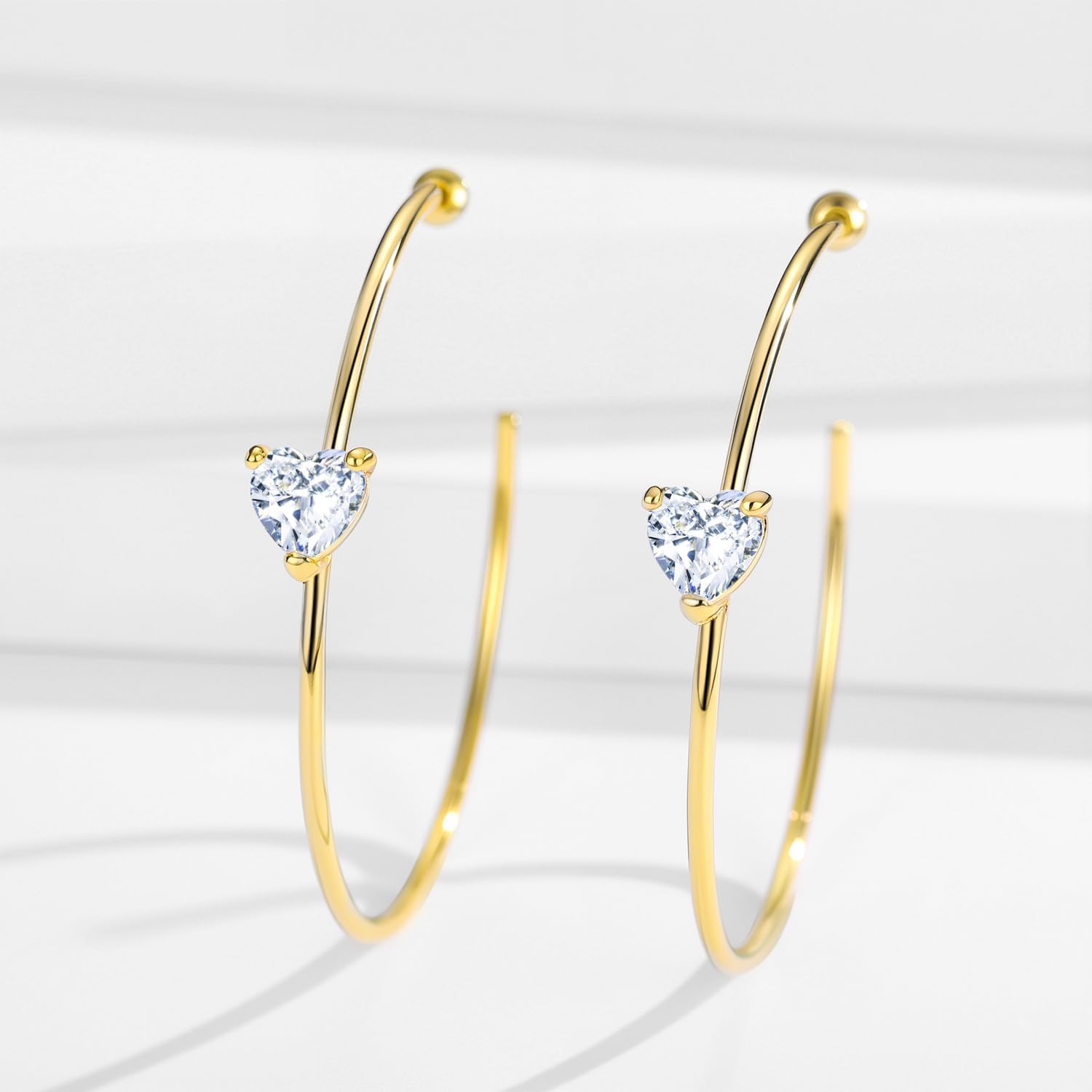 Large Gold Hoop Earrings for Women 14k Gold Plated with 925 Sterling Silver Post Big Open Hoops Earrings Trendy Cubic Zirconia Heart Hoop Earrings Jewelry Gifts for Women - Image 8