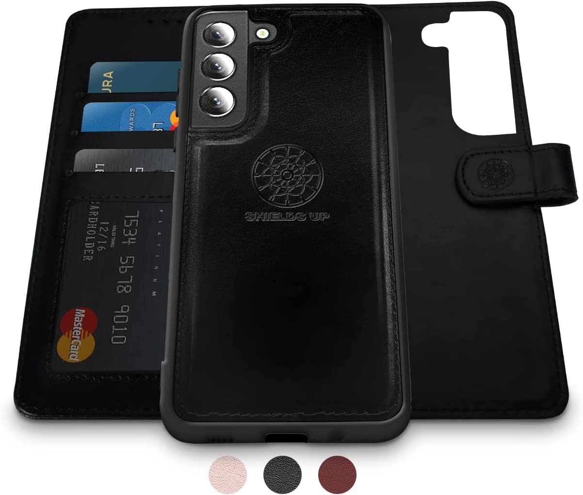 Shields Up for Galaxy S24 Case, [Detachable] Magnetic Wallet Case with Card Holder & Wrist Strap for Girls/Women, [Vegan Leather] Cover for Samsung Galaxy S24 5G - Black