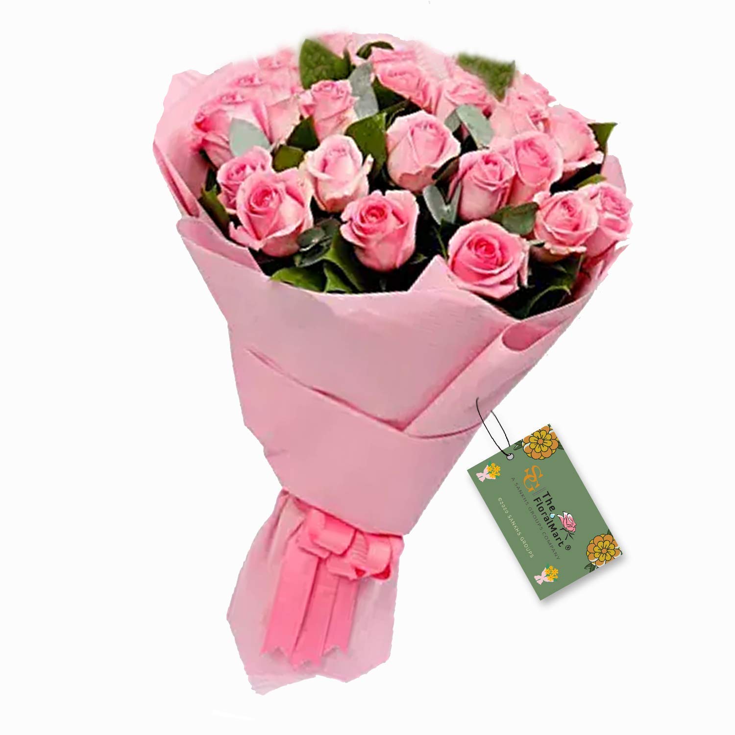The FloralMart® Fresh Flower Bouquet of 15 Pink Roses in Paper Wrapping