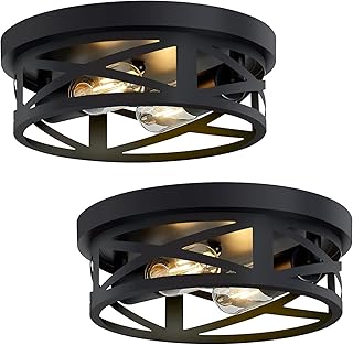 Flush Mount Ceiling Light Fixture,Black 2-Light Hallway Light Fixtures C...