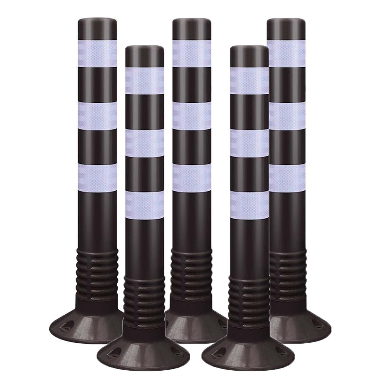 SaryEdge Traffic Safety Bollards with Reflective Bands - Durable Plastic Parking Barriers for Driveway and Road Delineation,Black-5pcs,Black-5pcs
