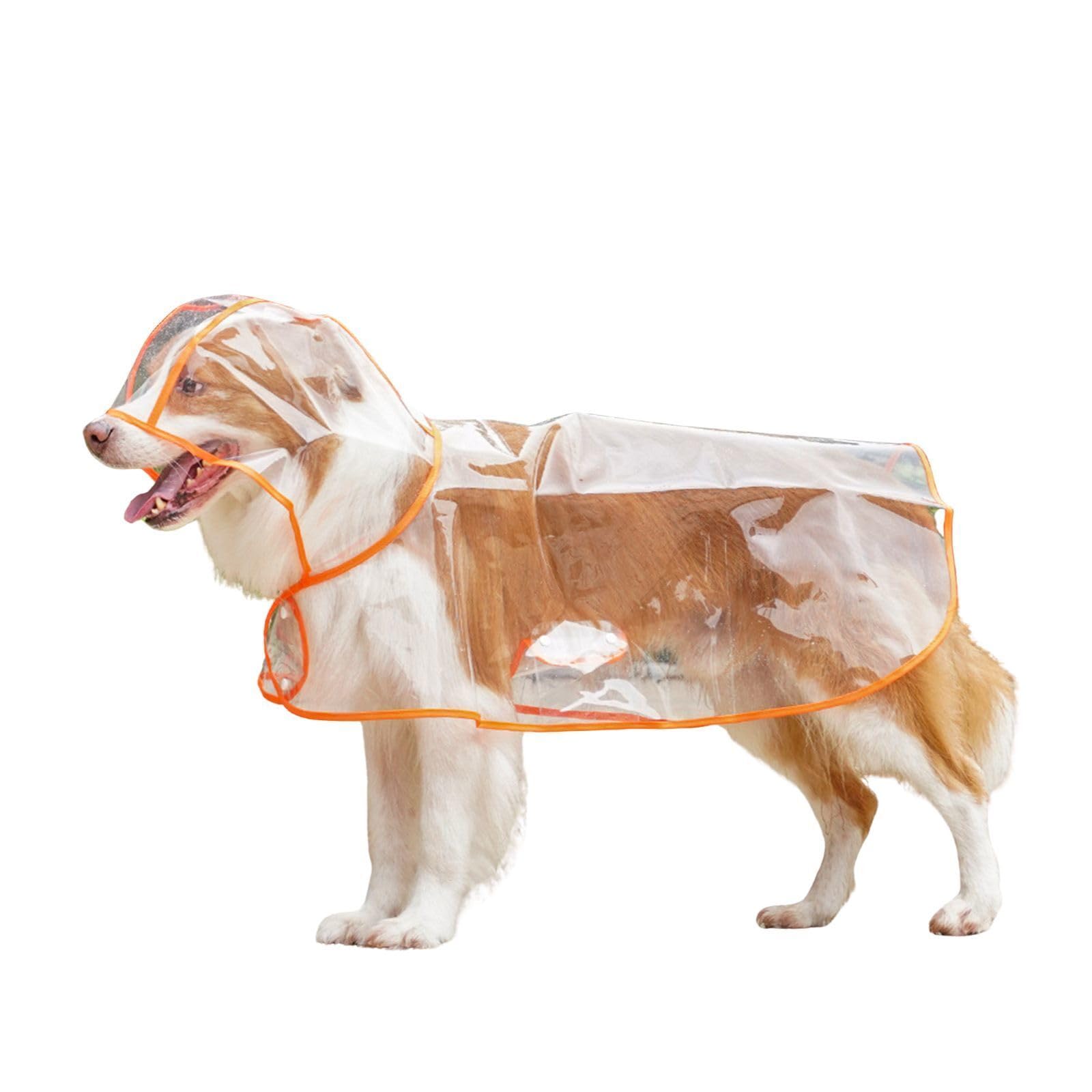 BT Bear Transparent Waterproof Dog Raincoat,Lightweight Pet Rain Coat Rain Jacket for Small Medium Dogs Outdoor, Orange_XXL