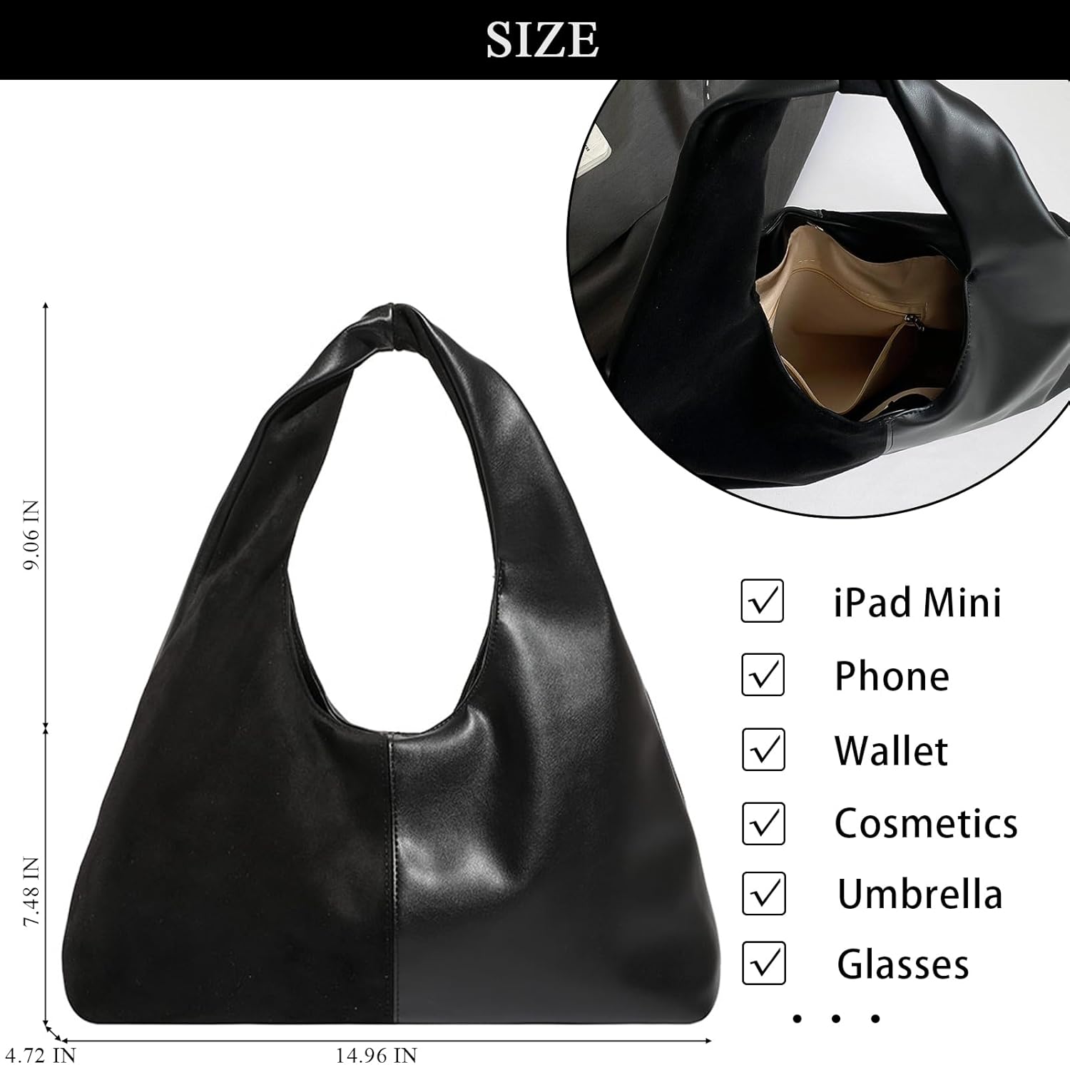 Suede Purse Slouchy Suede Hobo Bags for Women Trendy Splicing Leather Tote Bag Handbag - Image 4