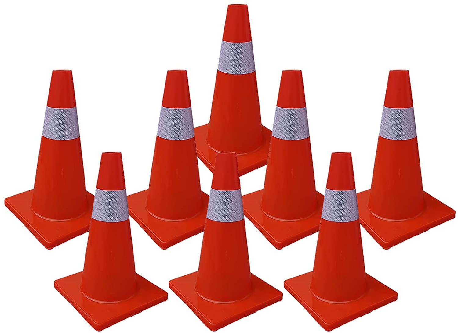 Conos de seguridad vial de PVC rojos con collar reflectante premium - Conos de estacionamiento duraderos - Conos de peligro multiusos para control de accesos al aire libre y entrenamiento de con