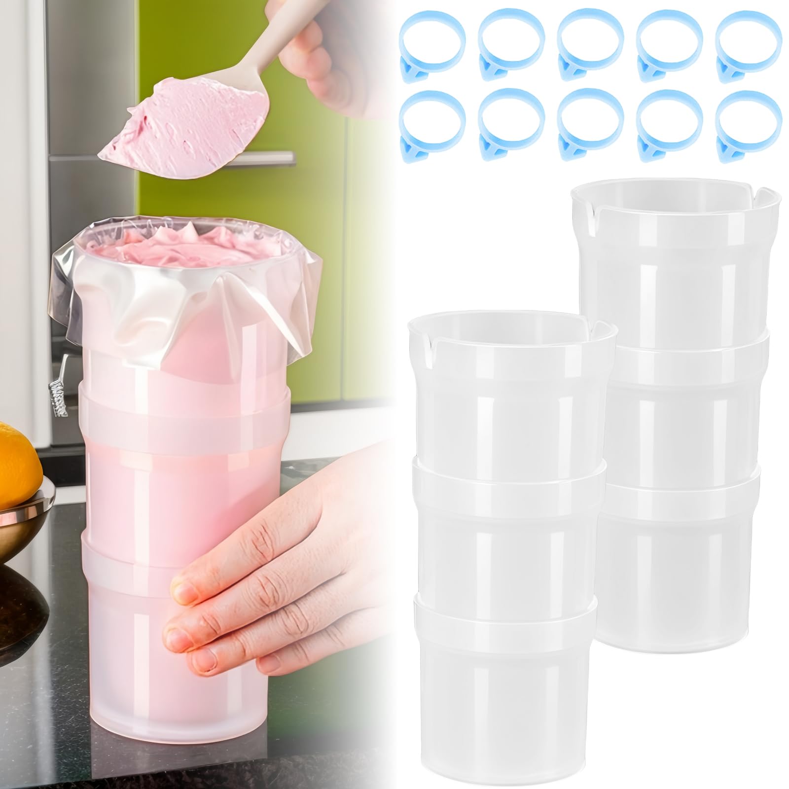 Runspich Piping Bag Holder Stand for Filling, 2 Pack, 20 Silicone Ties