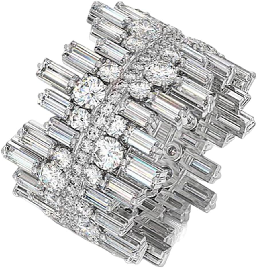 HSQYJ 16mm Luxury Irregularly Cubic Zirconia Promise Rings Classic Style Crystal Anniversary Wedding Engagement Bands Cocktail Ring for Women Silver Plated Jewelry Gifts