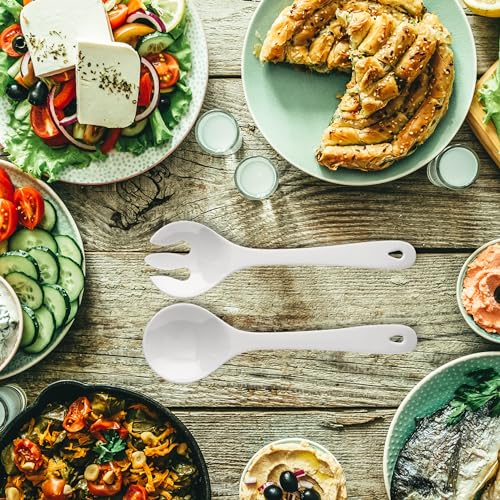 Spoddy Salatbesteck Kunststoff (31cm Groß, Zweiteilig, Weiß) - Plastik Salat Besteck mit Salatlöffel und Salatgabel zum Servieren (Spülmaschinenfest und Hitzefest bis 100°C)