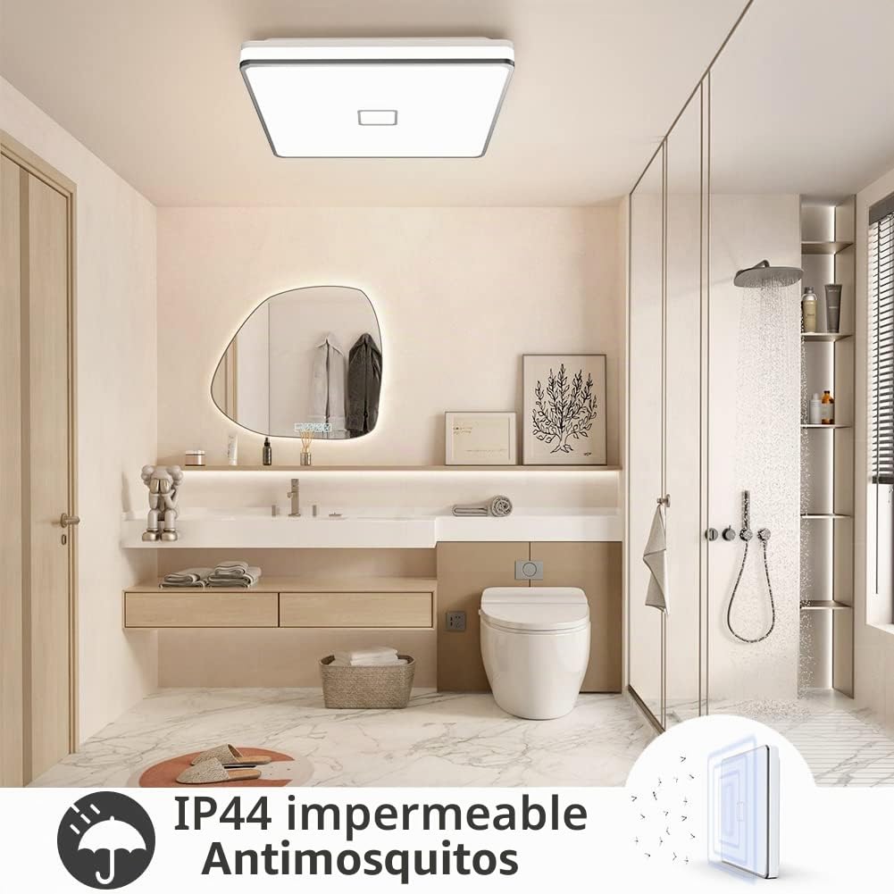 Airand Plafón LED 24W, estanco IP44, diámetro 32,5 cm, 2050 LM, 4000 K, para salón, dormitorio, habitación infantil, Blanco Neutro.