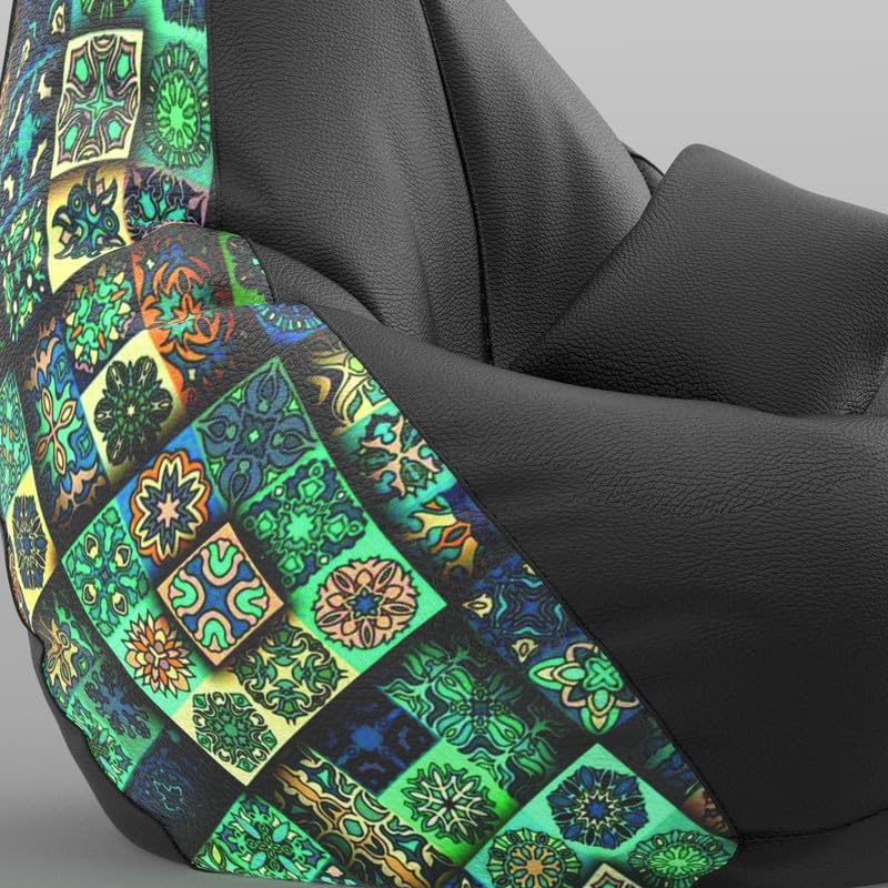 Image of Biggie Bean Bag Chair with Beans Filled 5XL Evergreen Classics Bean Bag-Loud Prints-Soft Landings-Styled with Free Cushion & Footrest (Matching Color : Printed 3D Pattern-Black)