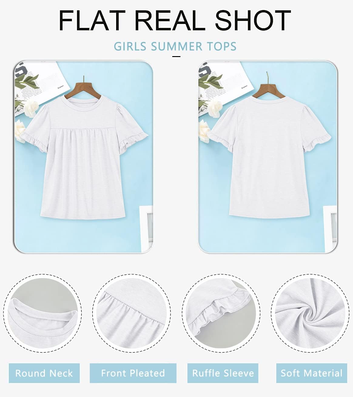 Ebifin Girls Short Sleeve Tops Casual Crewneck T Shirts Kids Peplum Babydoll Tunic Tees Blouses Size 4-15 Years - Image 5