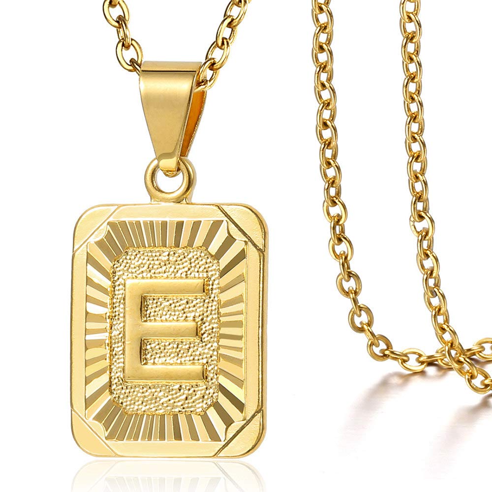 Trendsmax Rectangle Initial Letter Pendant Charm for Mens Womens Gold Plated Capital Letter Pendant Necklace Rolo Chain 18inch