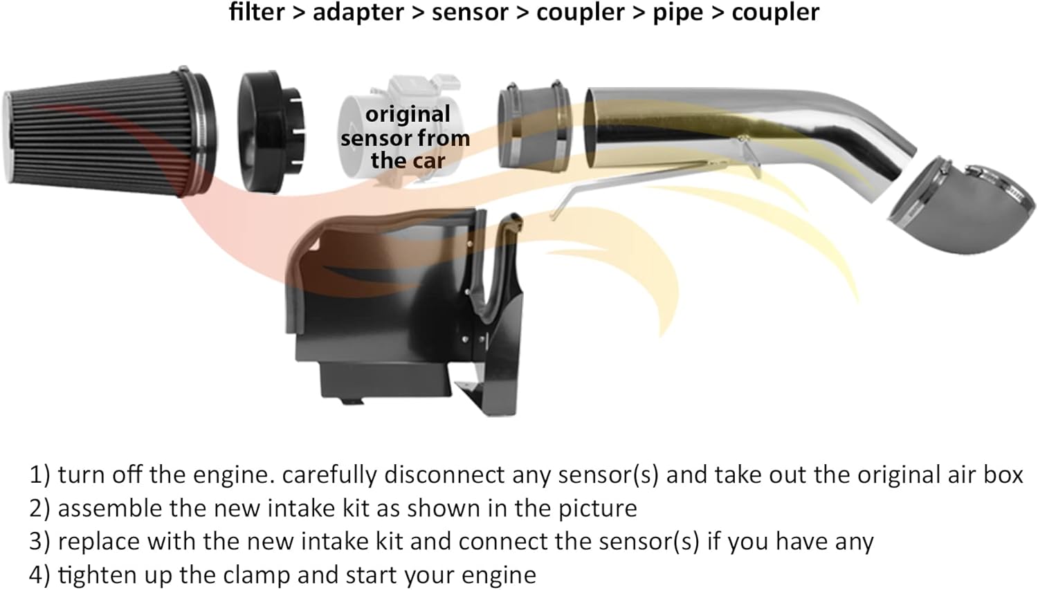 RSG Heat Shield Air Intake Kit with BLACK Filter For 1999-2006 GMC/Chevy/Sierra/Chevy/HD V8 4.8L/5.3L/6.0L Silverado 1500/2500/3500